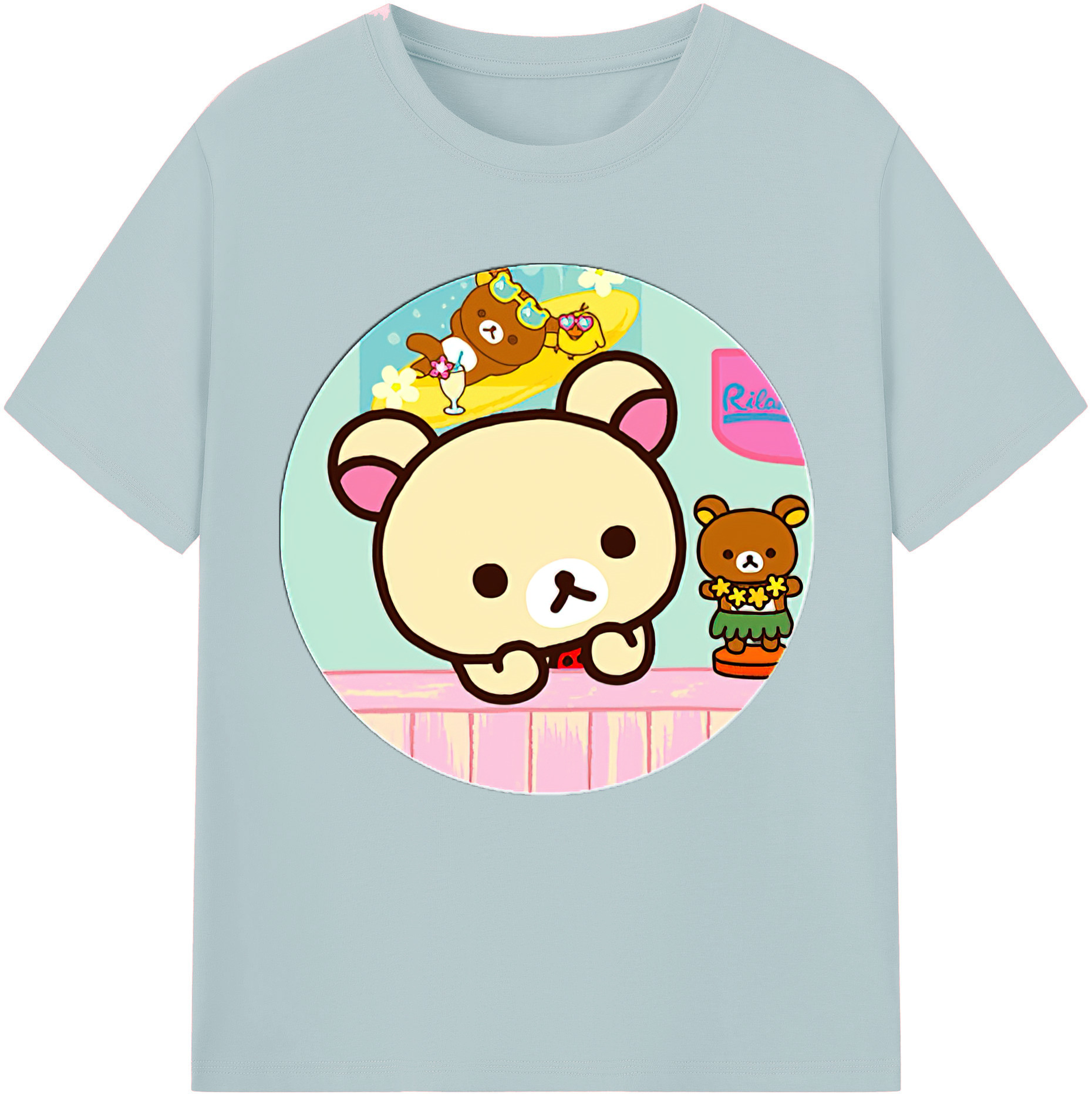 （画像用） リラックマ リラックマ キイロイトリ Rilakkuma Korilakkuma Kiiroitori 綿100％半袖Tシャツ（フロントプリント）